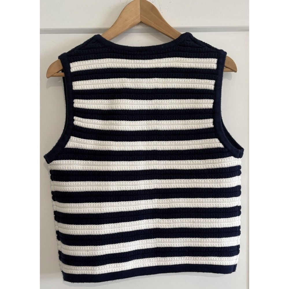 Joie Costal Grandma-core Sweater Vest Navy White Chic Gold Button textured Knit - Picture 2 of 10
